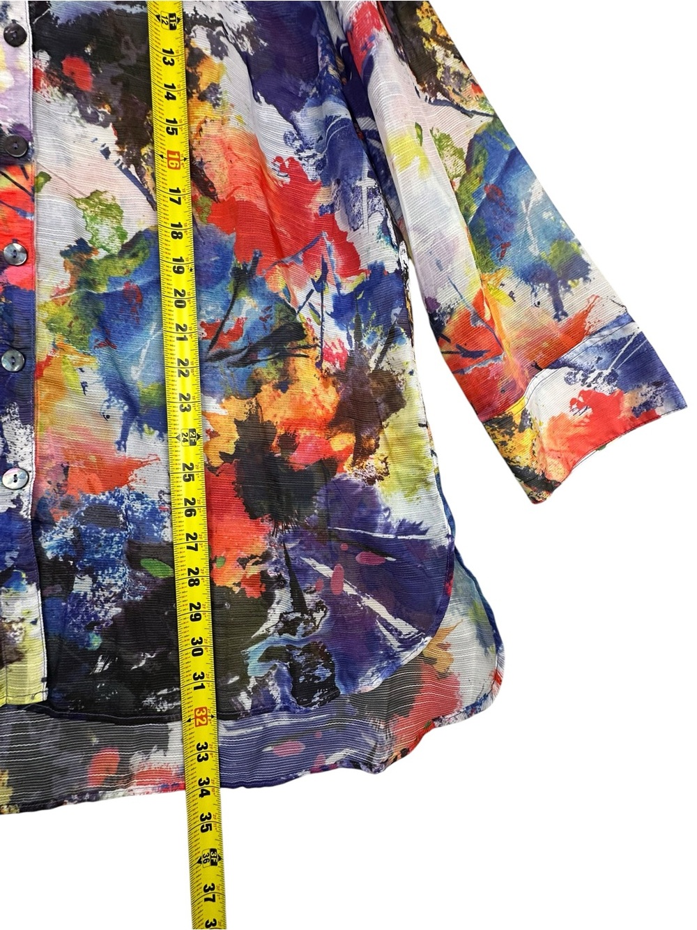 John Mark Womens XL  Abstract Art To Wear Button Up 3/4 Sleeve Tunic Artsy Sheer - Picture 8 of 8